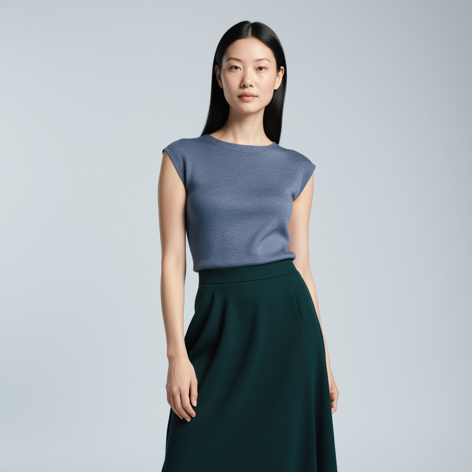 Women’s sleeveless knit top and skirt professionally cleaned by Sudsies dry cleaning near Indian Creek